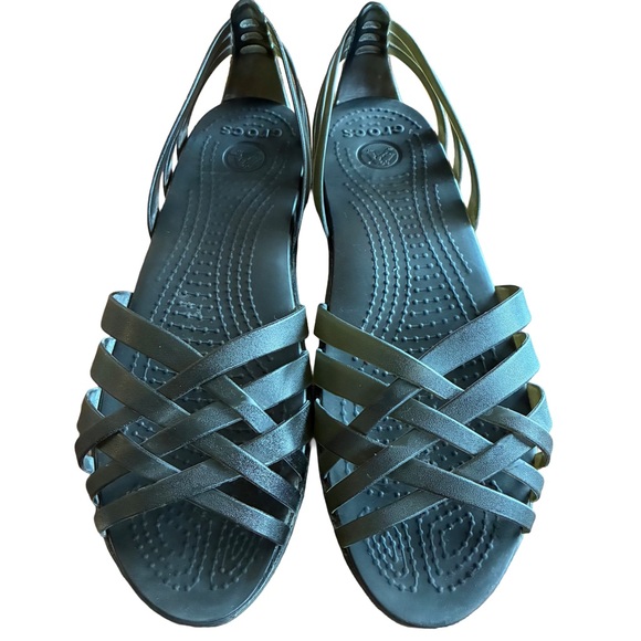 Crocs Isabella Huarache Black Strappy Sandals - Picture 1 of 4